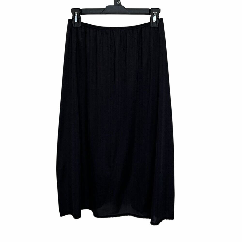 Vassarette | Slip Skirt Lingerie Size Large Y2K Black Nylon Lace Trim 16” Slit